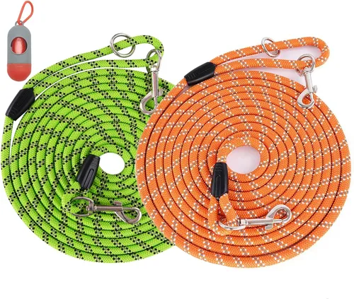 Miniatura 9 de Correa larga para entrenamiento de perros de 10 pies, 16 pies, 30 pies, 50 pies, 100 pies, cuerda de hilos reflectantes, correa resistente para Negro