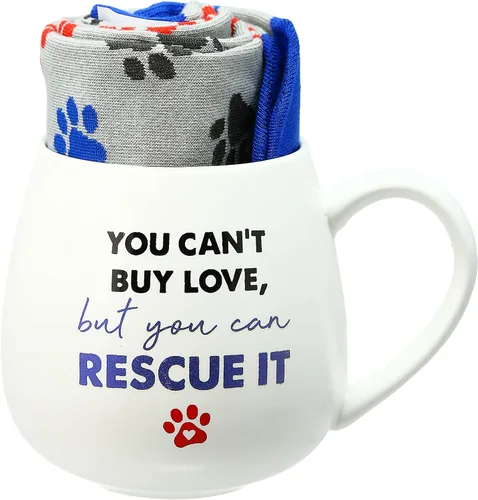 Pavilion - Taza de 15.5 onzas y juego de regalo de calcetines M/L - You Can't Buy Love, But You Can Rescue It