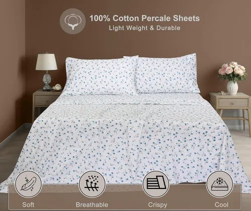 Miniatura 2 de ZOYER Sábanas de percal 100 % algodón tamaño Queen – Juego de sábanas refrescantes y transpirables para personas que duermen con calor, ropa de cama