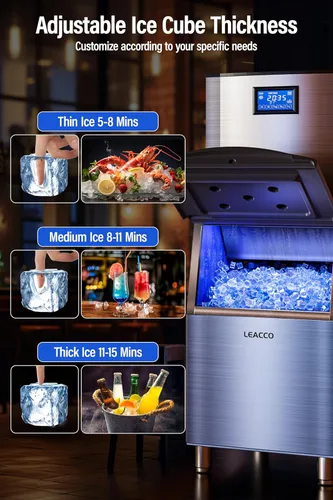 Miniatura 6 de Máquina comercial para hacer hielo 600LBS/24H, máquina de hielo industrial de 1200 W con contenedor de almacenamiento de acero inoxidable de 400