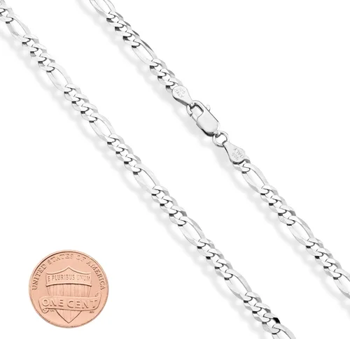 Miniatura 2 de Miabella Pulsera de plata esterlina 925 maciza italiana de 0.197 in de corte de diamante Figaro para mujeres y hombres, fabricada en Italia