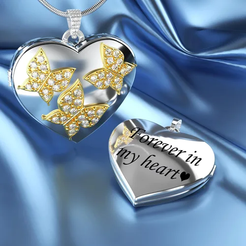 Miniatura 3 de Fanery sue Collar personalizado con medallón de corazón de mariposa, collares personalizados para mujer, regalos personalizados con foto y texto