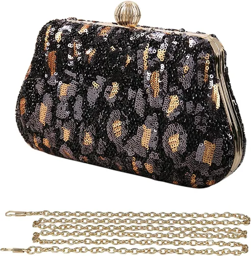 Bolso de noche de lentejuelas brillantes para mujer, bolso de hombro con estampado de leopardo, bolso de fiesta de graduación