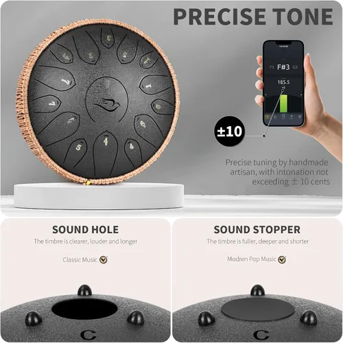 Miniatura 3 de Tambor de Lengua de Acero, 12 Pulgadas 15 Notas Tambores de Lengua, Tambores Handpan Instrumento de Percusión para Niños y Adultos, Tambor de Mano