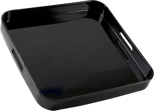 Miniatura 7 de 10 Strawberry Street Bandeja rectangular de laca de 19.25 x 11.75 pulgadas con asas, color negro