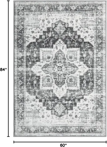 Miniatura 2 de Zacoo Alfombra bohemia de 5 x 7 pies, lavable, vintage, suave, envejecida, oriental, antideslizante, resistente a las manchas, alfombra fina