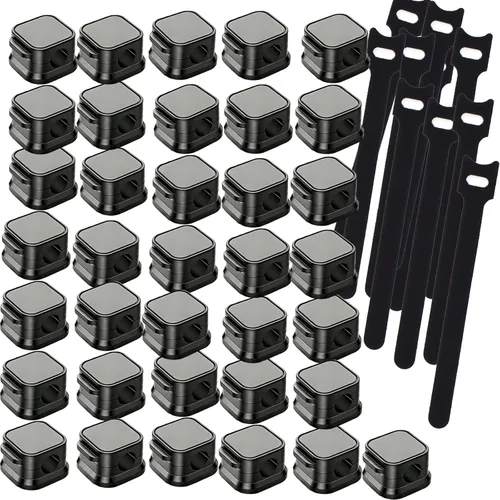 36 soportes magnéticos para cables organizadores de cables para mesita de noche, computadora, soporte magnético para cables de mouse, soportes black3