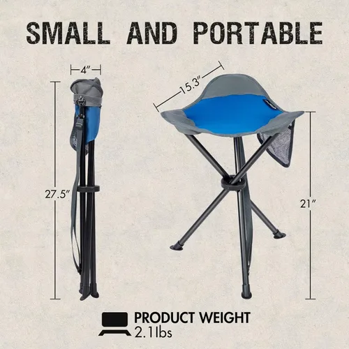 Miniatura 3 de Portal - Taburete de camping plegable portátil, trípode plegable con asiento para senderismo, caza, caminata, pesca, viajes al aire libre con Azul