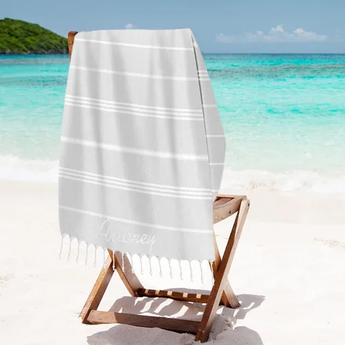Miniatura 5 de Toallas de playa de algodón personalizadas con borlas para adultos, de gran tamaño, 39 x 70 pulgadas, toalla de playa turca personalizada con nombre