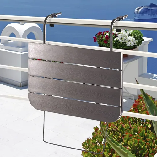 Miniatura 3 de Balcón Barandilla Mesa Colgante Al Aire Libre Plegable Marrón Aluminio Metal Mesa Lateral Ajustable 23.6"L x 15.7"W