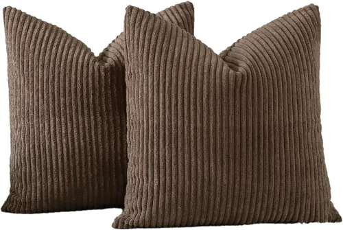 Miniatura 7 de OTOSTAR Paquete de 2 fundas de almohada decorativas de pana suave a rayas, cuadradas, decoración del hogar, fundas de almohada para sofá, cama, sala