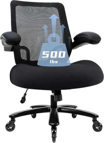 Silla de oficina grande y alta de 500 libras, silla de escritorio ergonómica de malla resistente, silla de computadora con respaldo alto, Negro