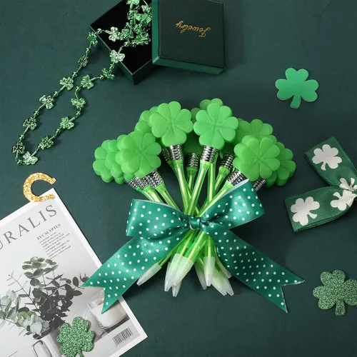 Miniatura 7 de Zonon Bolígrafos del Día de San Patricio, bolígrafos LED de trébol, trébol de cuatro hojas, bolígrafo de tinta de gel negro que brilla