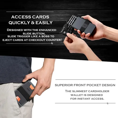 Miniatura 8 de SEMORID Cartera delgada de aluminio con tarjetero para hombre, Botón gris espacial-B, Cartera Rfid minimalista para hombre