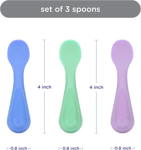 Miniatura 6 de Ubbi Cucharas de entrenamiento de silicona para bebés, paquete de 3 utensilios de autoalimentación de punta suave para el destete del bebé, cucharas