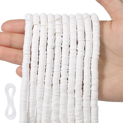 Miniatura 6 de 3600 cuentas de arcilla blanca para hacer pulseras, 10 hebras planas redondas de arcilla polimérica cuentas de 0.236 in espaciador Heishi para hacer