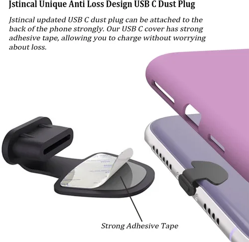 Miniatura 3 de Tapones antipérdida de polvo tipo USB C, cubiertas de silicona para puerto USB tipo C, con adhesivo desmontable para teléfono móvil, compatibles