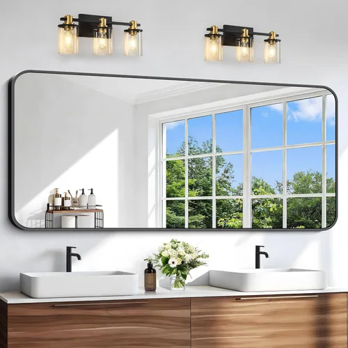 Miniatura 29 de Espejo de baño de 18 x 24 pulgadas con marco de metal negro rectangular, espejo de tocador rectangular de esquinas redondeadas, espejo de pared