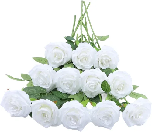 Miniatura 31 de Rosas artificiales, rosas artificiales, rosa falsa de seda, flores falsas de aspecto real con tallos para ramos de boda, mesas, centros de mesa