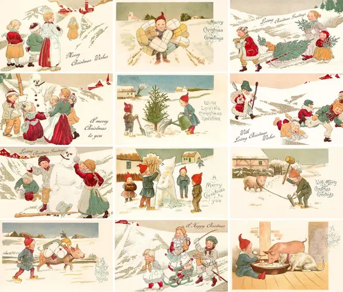Miniatura 2 de PIXILUV Tarjetas de Navidad con Nieve Navideñas 12 Tarjetas Grandes ~ Navidad Blanca con Familia ~ Tarjetas Postales Navideñas Vintage Reimpresión