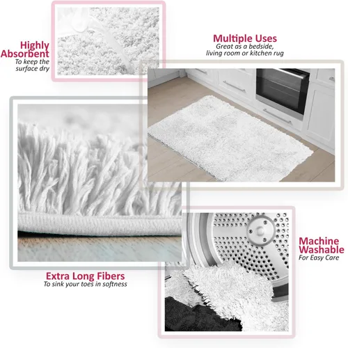Miniatura 5 de Clara Clark - Alfombras de baño, ultra suaves y peludas - Tapetes para baño, lavables a máquina, con respaldo de goma antideslizante, 17 x 24 Blanco