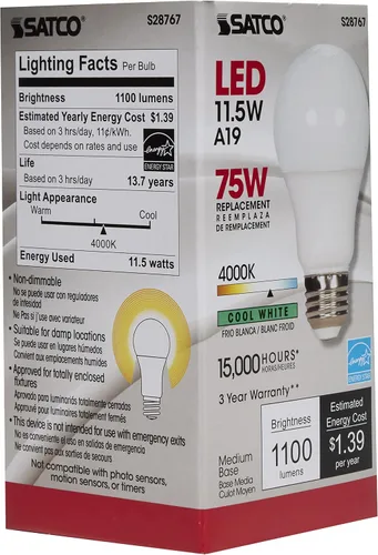 Miniatura 4 de Satco S28767 - Bombilla mediana con acabado blanco, 4.38 pulgadas