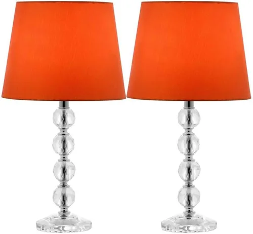 Miniatura 2 de SAFAVIEH Lighting - Juego de 2 lámparas de mesa Nola con bola de cristal de 16 pulgadas, pantalla de tela naranja, diseño de cuerpo apilado, ideal