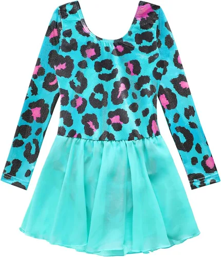 Miniatura 35 de EQSJIU Leotardo de baile de manga larga para niñas, vestido de ballet brillante con copo de nieve, tutú con falda tutú para niñas