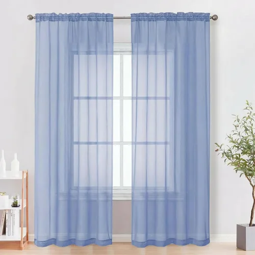 Miniatura 183 de OVZME - Cortinas traslúcidas blancas de 45 pulgadas de largo, 2 paneles, cortinas de gasa con bolsillo para barra para ventanas pequeñas, cada una