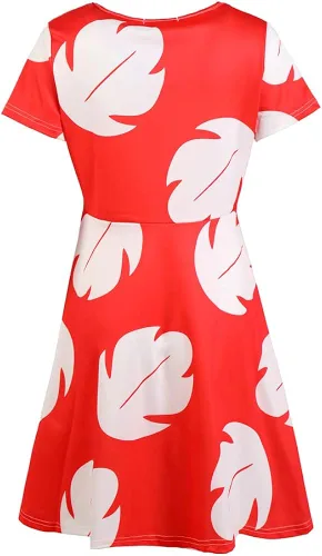 Miniatura 2 de Vestido de cosplay para mujer, vestido rojo de manga corta hasta la rodilla, vestido de fiesta de noche, vestido rojo lilo, Rojo