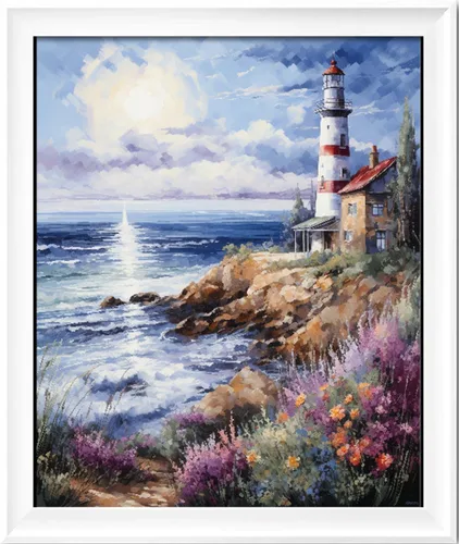 Miniatura 5 de Leczany Kit de estampado de punto de cruz para adultos, hermoso paisaje junto al río, patrones de bordado de bricolaje, kit de manualidades