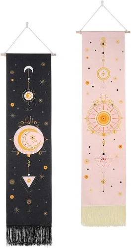 Ochine Paquete de 2 tapices de fase lunar para colgar en la pared, tapices bohemios, fases blancas y negras, decoración del hogar para sala de estar