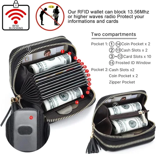 Miniatura 3 de APHISON RFID - Porta tarjeta de crédito con cremallera carteras pequeñas para mujer en cuero estilo girasol para mujer y niña caja de regalo 1927