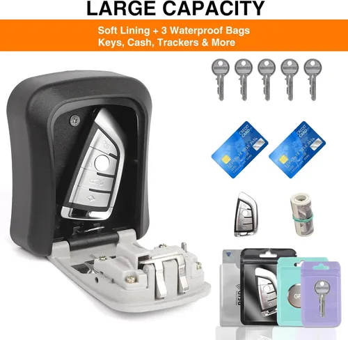 Miniatura 7 de Caja magnética para llaves debajo del automóvil, ocultar una llave, cerradura de combinación reajustable con 4 imanes fuertes, soporte magnético