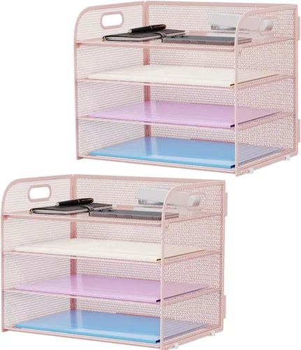Miniatura 8 de Marbrasse Organizador de Papel de 4 Niveles Bandeja para Cartas - Organizador de Archivos de Escritorio de Malla con Asa, Organizador Clasificador