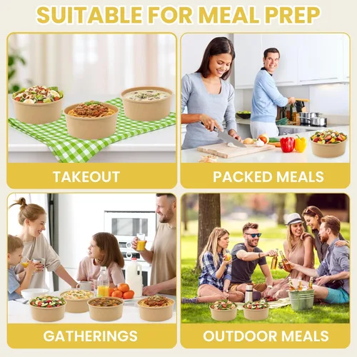 Miniatura 2 de 100 cuencos de papel desechables de 25 onzas (sin tapas), cuencos de sopa desechables, aptos para microondas, para sopa caliente, pasta, sándwiches