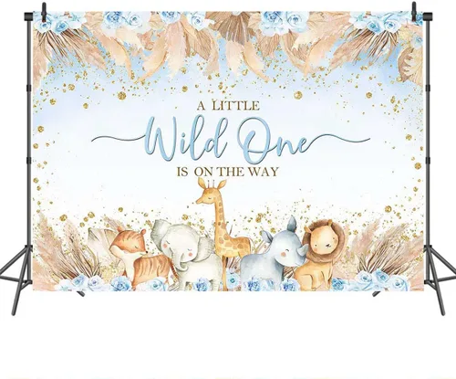 Miniatura 3 de Mocsicka Telón de fondo para baby shower de safari para niños, diseño bohemio, animales de la selva, un poco salvaje, uno está en el camino, vinilo