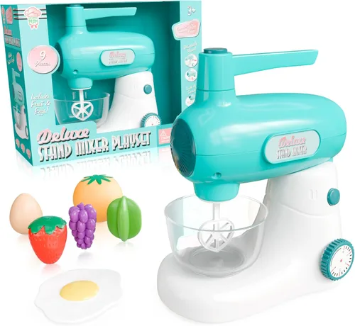 Lollipop Juego de mezclador de pie de lujo para niños pequeños de 3 años en adelante, juego de cocina gourmet de 9 piezas con frutas, huevos y