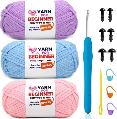 Miniatura 56 de Paquete de 3 hilos de ganchillo de mezcla de algodón y nailon - azul, gris, verde - 3x50g - puntadas fáciles de ver - kit de ganchillo y tejido