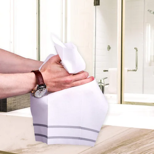 Miniatura 5 de Toallas de mano desechables para baño, diseño plateado, 200 toallas desechables con sensación de lino para huéspedes – Servilletas para cena formal