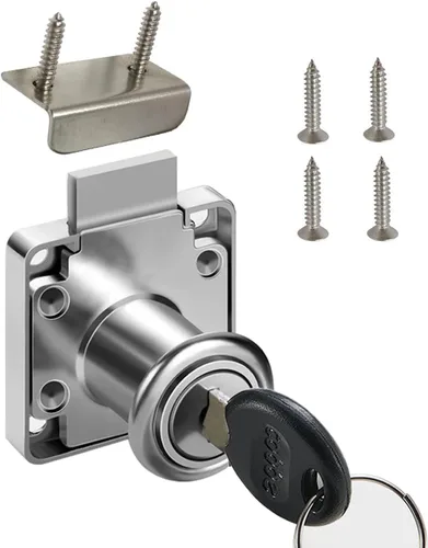 Cerradura de cajón de gabinete, cerradura de buzón, modelo CT-138-22 para fijar documentos importantes y cajones (diámetro del agujero 0.75 Plateado