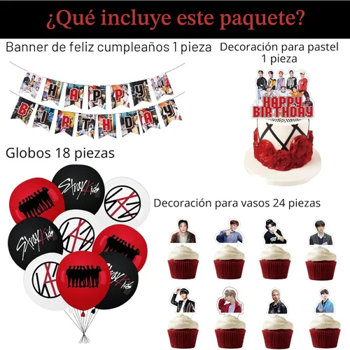 Miniatura 2 de Mercancía de Stray Kids, decoración de fiesta de 5 estrellas, incluye pancartas de feliz cumpleaños, adornos para pasteles, adornos para magdalenas