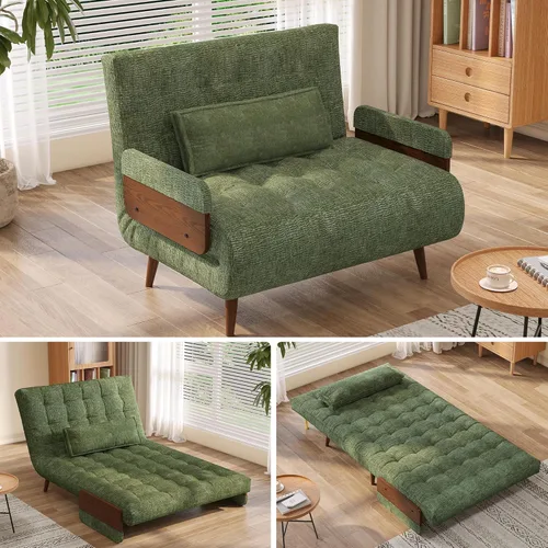 Miniatura 13 de JASIWAY Silla convertible para adultos, silla futón convertible 3 en 1 de lino con almohada, sofá cama individual plegable, cama de invitados