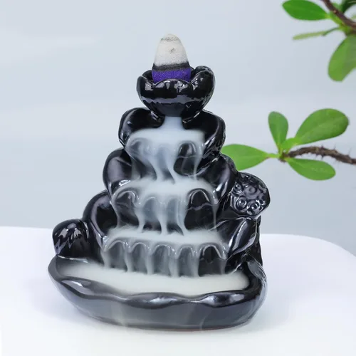 Miniatura 12 de Quemador de Incienso de Reflujo Mano de Buda, Quemador de Incienso Cascada, Fuente de Incienso de Cerámica Portaincienso de Buda, Quemador de Conos