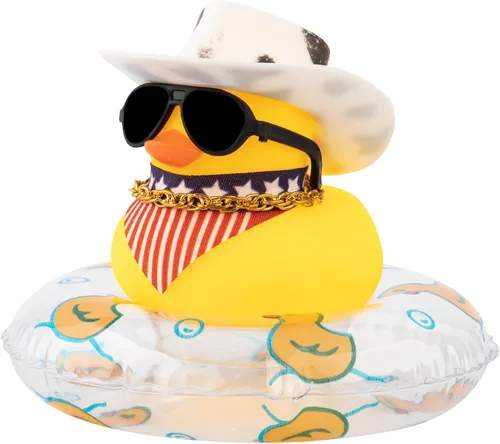 Miniatura 11 de wonuu Decoración de coche de pato de goma, accesorios para automóvil, adorno para tablero de instrumentos con sombrero de vaquero occidental, anillo