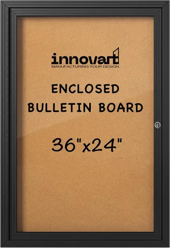Miniatura 26 de INNOVART Tablero de anuncios cerrado de 48 x 36 pulgadas, tablero de anuncios de corcho con cerradura con marco de aluminio, tablero de anuncios