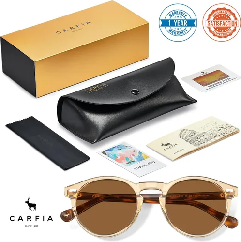 Miniatura 6 de CARFIA Gafas de sol polarizadas de acetato redondo para mujer, protección UV de cara pequeña con funda de cuero CA5288