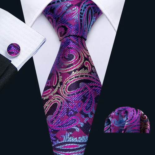 Miniatura 33 de Barry.Wang - Juego de corbata de seda para hombre, diseño de cachemira, pañuelo y gemelos de bolsillo