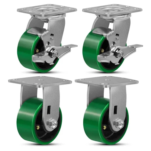 Miniatura 62 de Ruedas giratorias, ruedas industriales de 4 pulgadas resistentes, poliuretano en rueda de acero, ruedas giratorias de placa superior