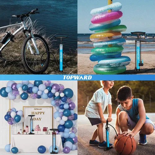 Miniatura 7 de Topward Bomba de neumáticos de bicicleta portátil, bomba de aire de mano para pelotas de ejercicio de bicicleta, inflables, se adapta a válvulas